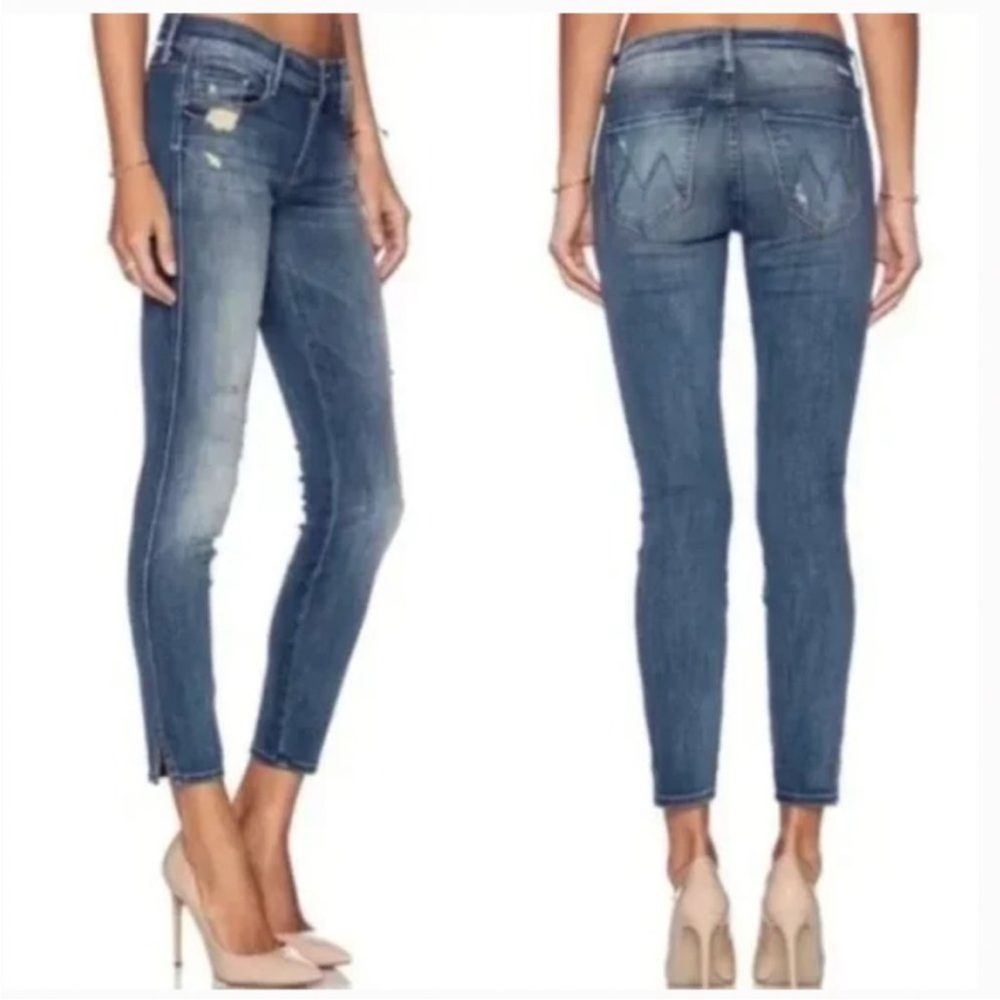 MOTHER Denim The Vamp Rough It Up Skinny Ankle Jeans Distressed Blue Sz 29